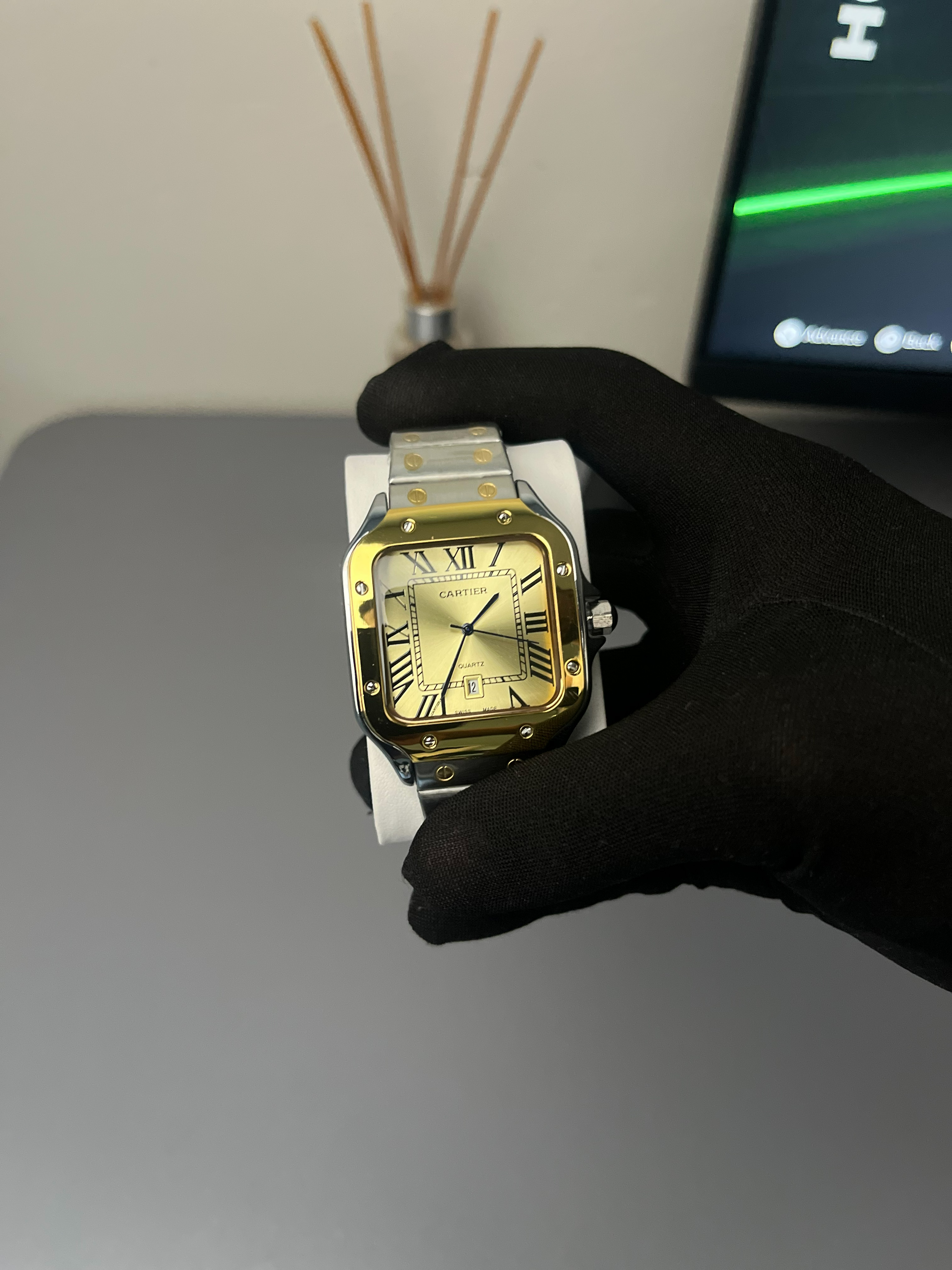 Cartier | Santos de Cartier - Steel, Yellow Gold and Calfskin Straps view 2